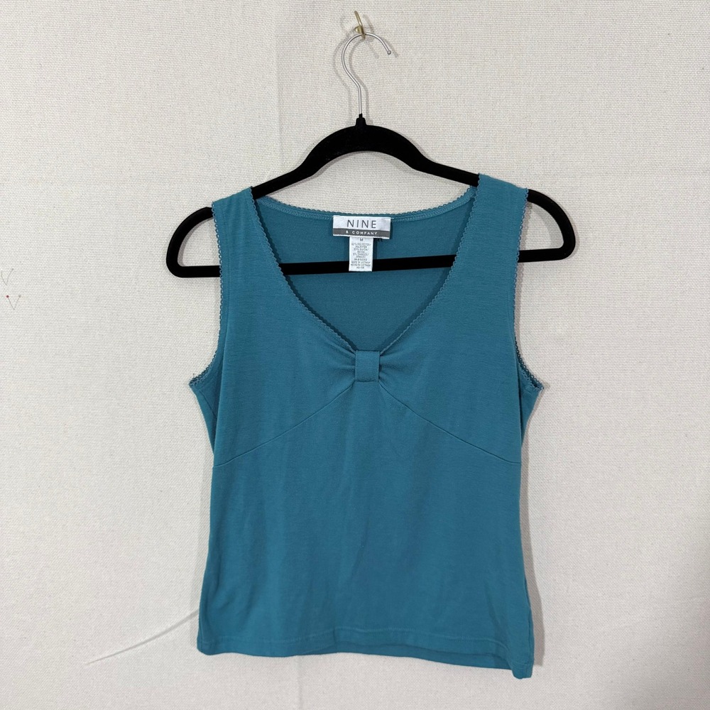 Nine & Company Teal Picot Trim Bow Front Tank Top Womens Medium